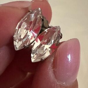 Sabika Brocade Marquis Elegant Silver Crystal Earrings